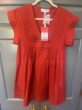 HUNTER BELL Red V-Neck Pintuck Babydoll Tunic